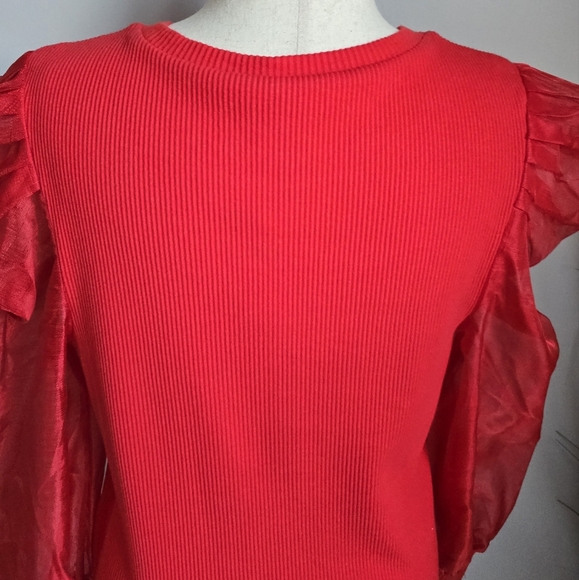 Anthropologie, New, Dolan Organza Red Puff Sleeve Top Blouse, Size XL - Picture 9 of 14